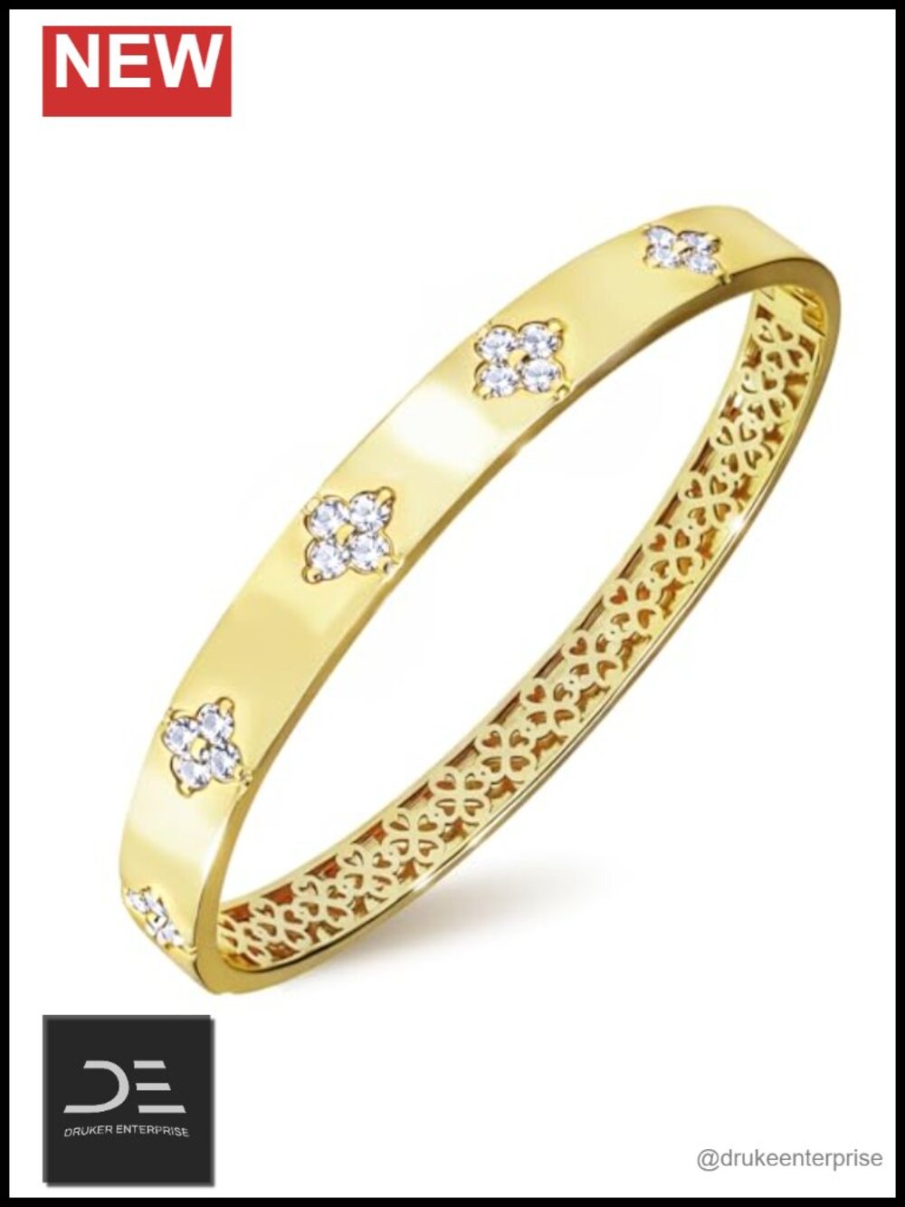 14K Gold Plated Moissanite Clover Bangle Bracelet for Women